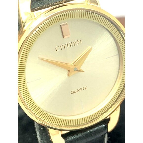 Citizen Women\'s Watch 9627-S117909 Quartz Gold Petite 26mm Black Leather…